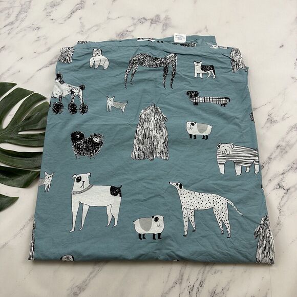 The Company Store Other - The Company Store Dog Print Flat Bed Sheet Queen Size Blue Doodle Cotton